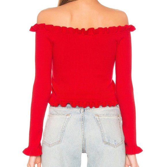 Parker Gyladyce Off Shoulder Ruffle Trim Knit Sweater Strawberry Red size Large - Picture 12 of 12